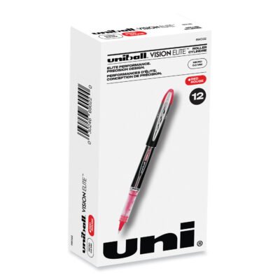 VISION ELITE Roller Ball Pen, Stick, Extra-Fine 0.5 mm, Red Ink, Black/Red Barrel