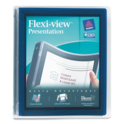 Flexi-View Binder with Round Rings, 3 Rings, 1″ Capacity, 11 x 8.5, Navy Blue