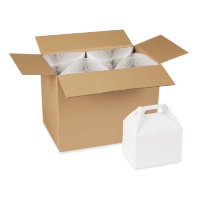 Take-Out Barn One-Piece Paperboard Food Box, 8.63 x 6 x 6.5, White, Paper, 200/Carton