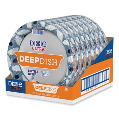 Deep Dish Paper Plate, 9.56″ dia, Blue/Yellow, 18/Pack