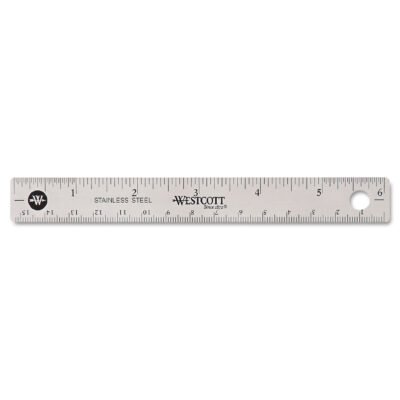 Stainless Steel Office Ruler With Non Slip Cork Base, Standard/Metric, 6″ Long