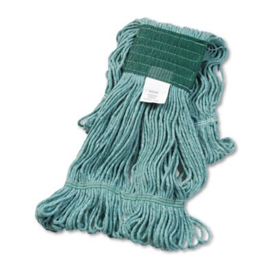 Super Loop Wet Mop Head, Cotton/Synthetic Fiber, 5″ Headband, Medium Size, Green, 12/Carton